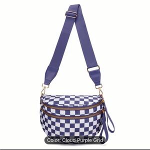 Cloud Purple Checkered Crossbody Bag with Adjustable Strap